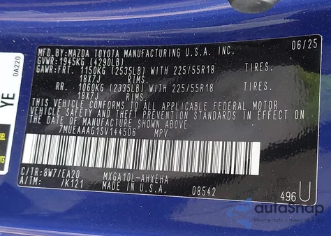 2025 Toyota Corolla Cross Xle from USA, damaged, VIN 7MUEAAAG1SV144506